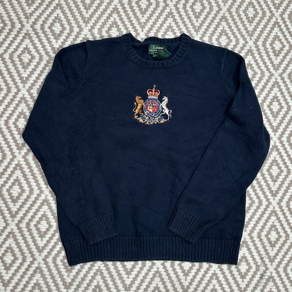 Ralph Lauren Sweaters - Vintage Lauren Ralph Lauren Crest Logo Sweater Navy